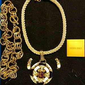 Heidi Daus Newport Chic Enamel Crystal Jewelry Set -Antique White, Gold, & Black